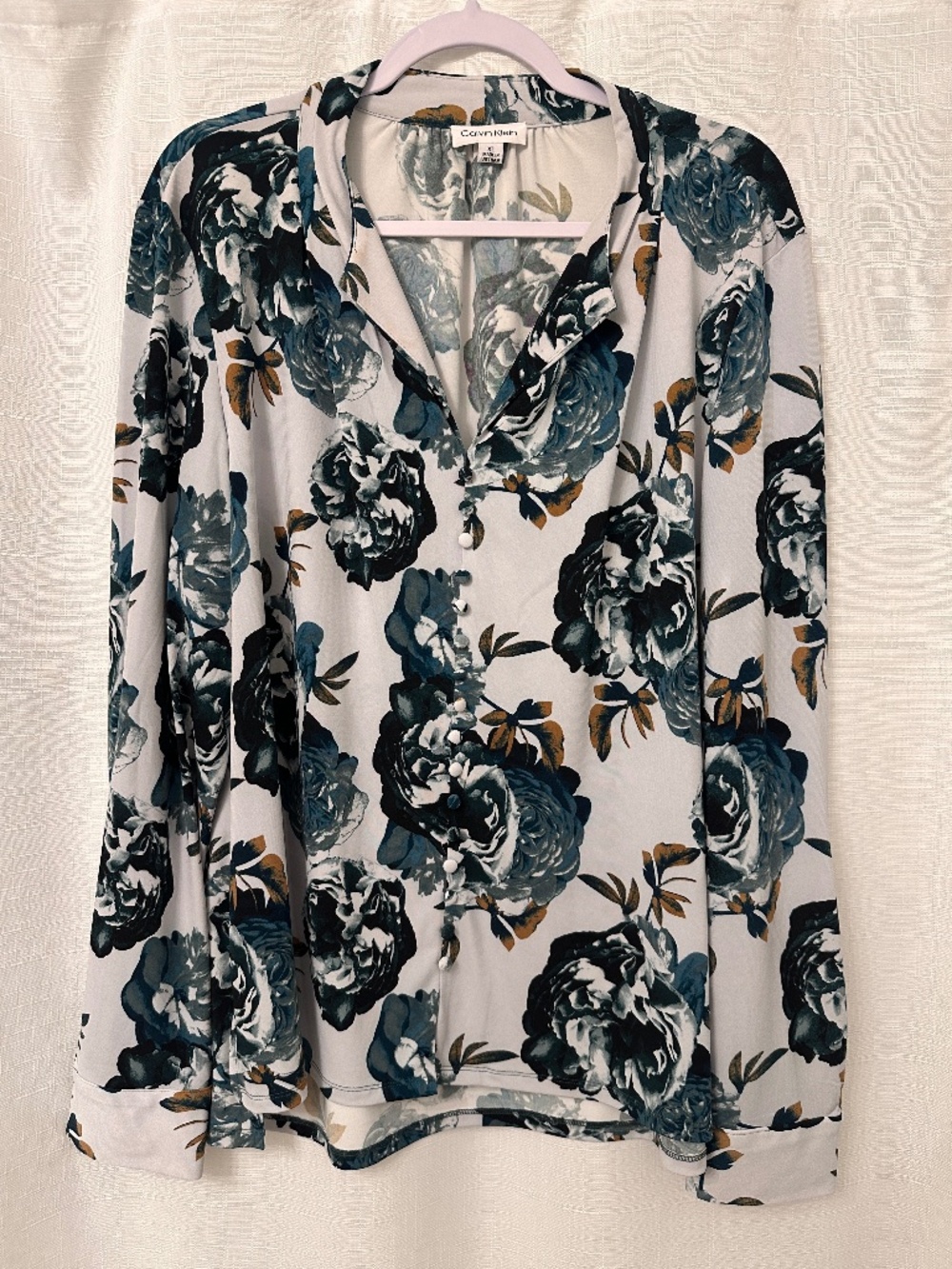 Calvin Klein Floral Button Front Blouse Long Sleeve XL